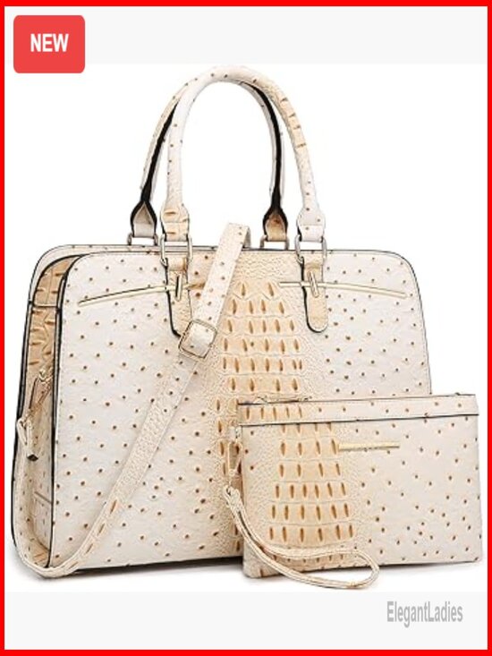 Handbags - Vegan Leather Satchel Tote Set with 3 Compartments & Adjustable Strap